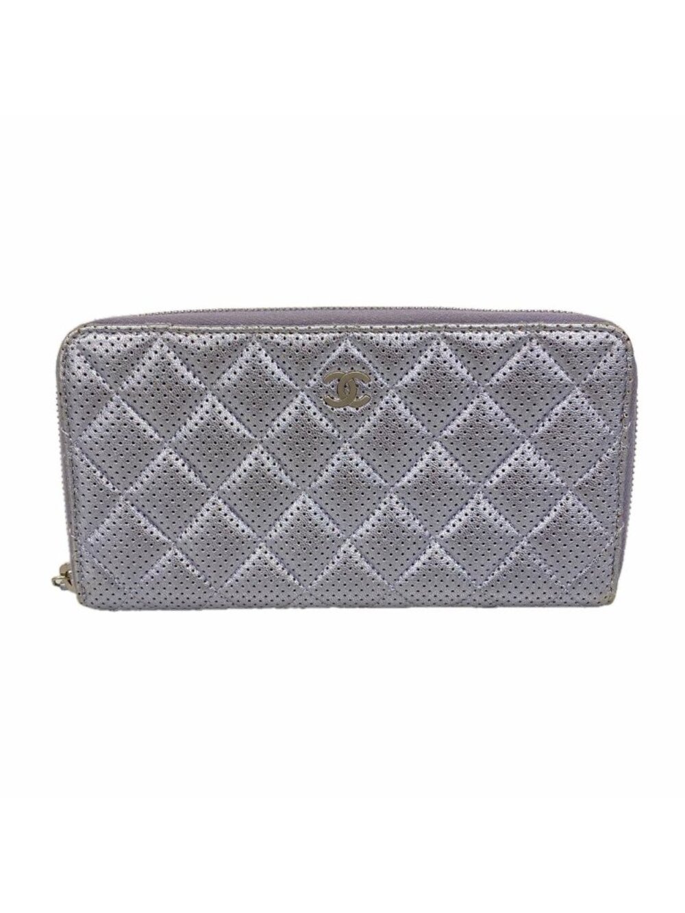 Chanel Wallet Quilted Perforated Leather Purple Silver